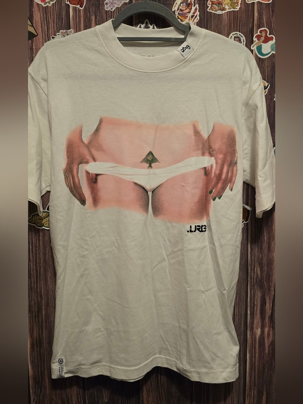 LRG White Graphic T-Shirt with Pink Body Print - Men's